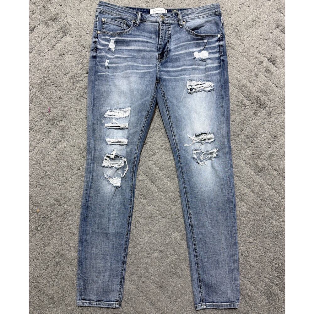 Buckles DEPART WEST Trouper Skinny Stretch Distressed Blue Denim Jeans Mens 36R